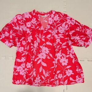 Easel Coral and Pink Flowy Blouse